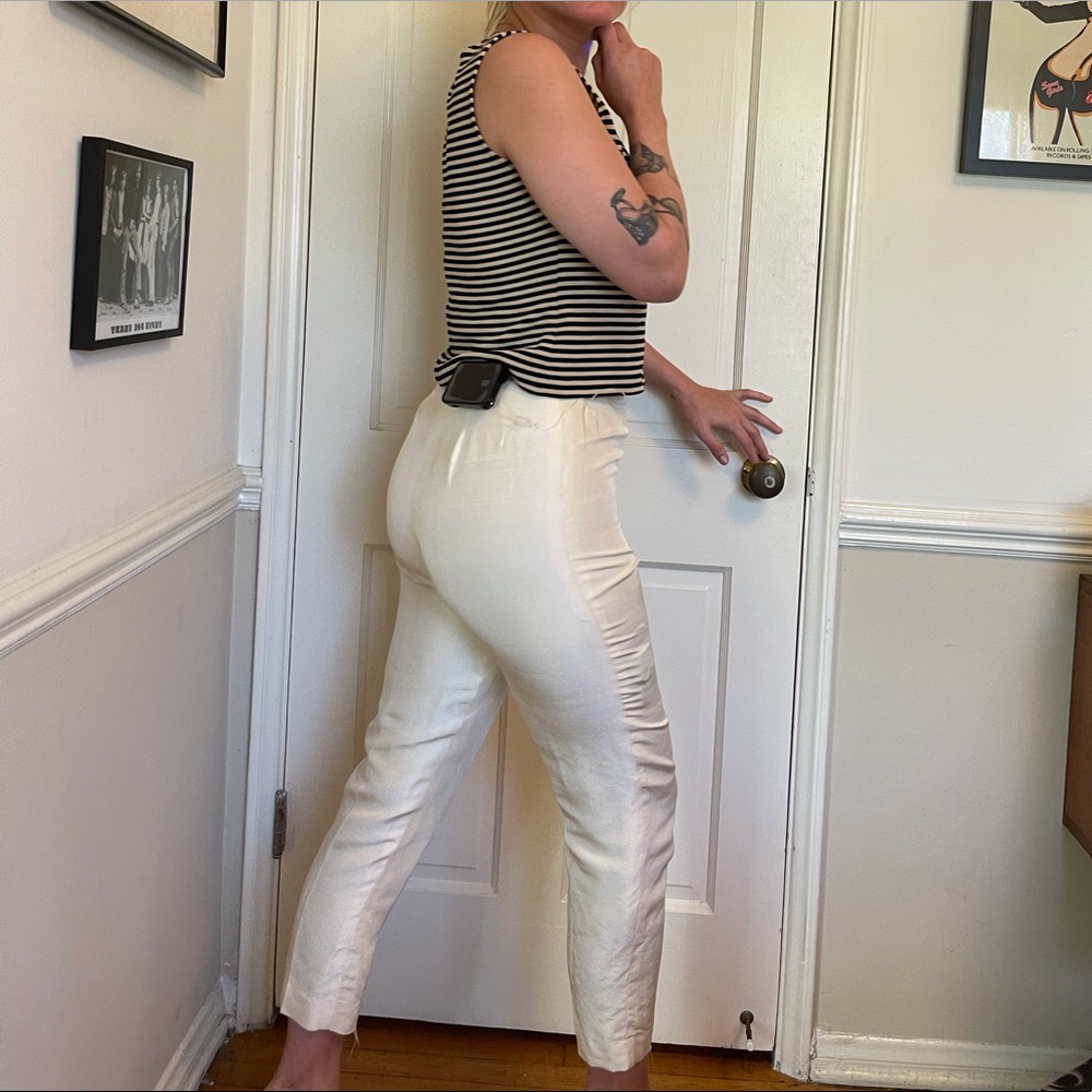 SOLD | 60s Cream Raw Silk Cigarette Skinny pants. - Picture 3 of 9